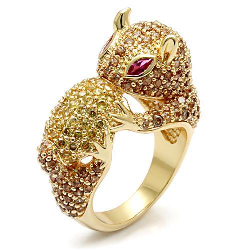 Imitation Gold Brass Ring with Synthetic Garnet in Ruby
