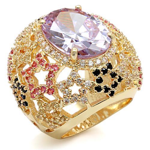 Imitation Gold Brass Ring with AAA Grade CZ  in Light Amethyst