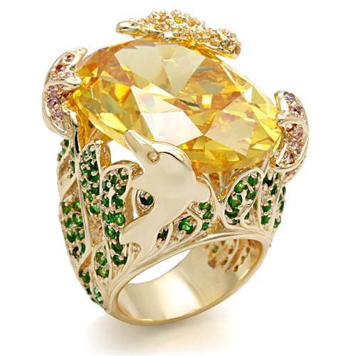 Imitation Gold Brass Ring with AAA Grade CZ  in Topaz