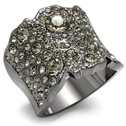 TIN Cobalt Black Brass Ring with Top Grade Crystal  in Black Diamond