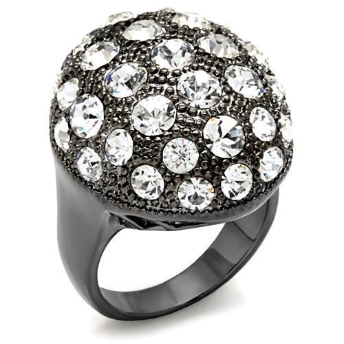 TIN Cobalt Black Brass Ring with Top Grade Crystal  in Clear