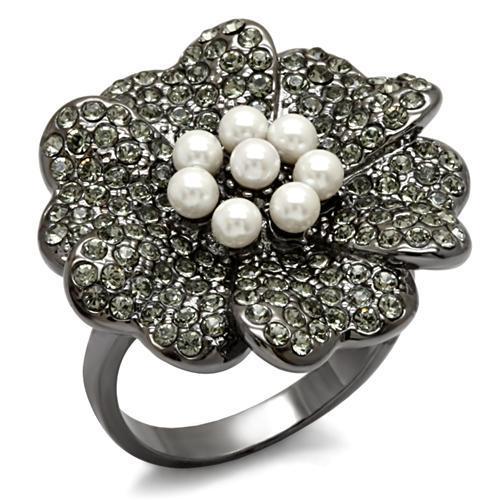 TIN Cobalt Black Brass Ring with Synthetic Pearl in White