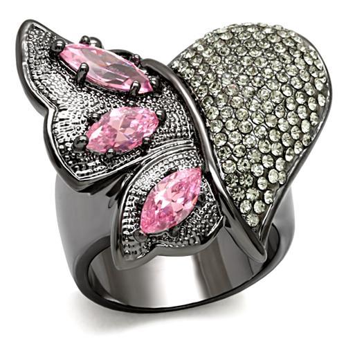 TIN Cobalt Black Brass Ring with AAA Grade CZ  in Rose