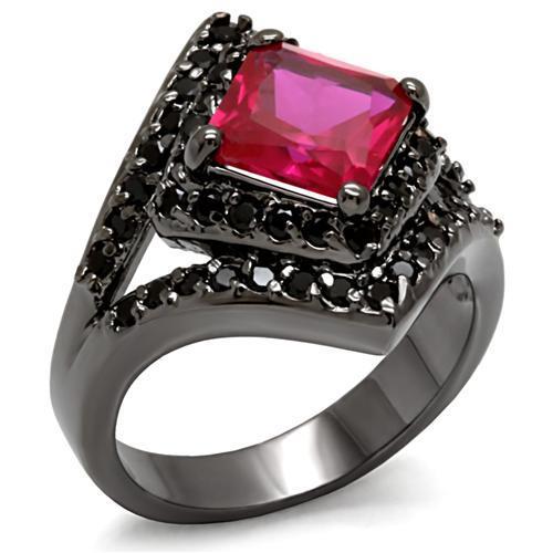 TIN Cobalt Black Brass Ring with AAA Grade CZ  in Ruby