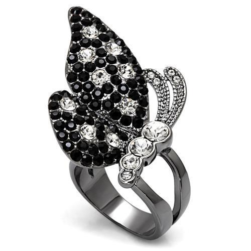 TIN Cobalt Black Brass Ring with Top Grade Crystal  in Multi Color