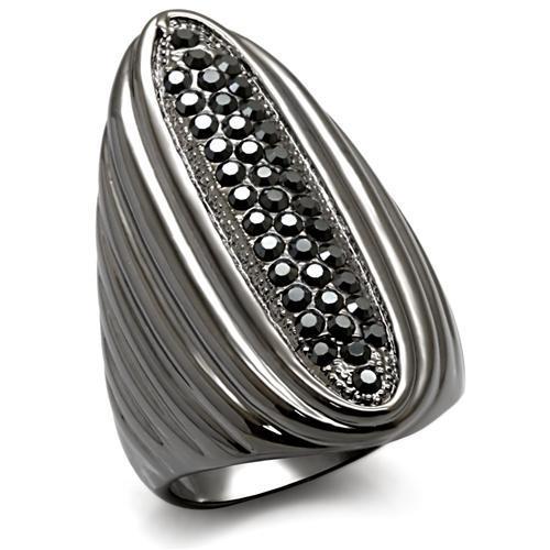 TIN Cobalt Black Brass Ring with Top Grade Crystal  in Jet