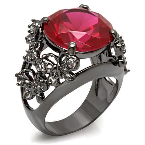 TIN Cobalt Black Brass Ring with AAA Grade CZ  in Ruby