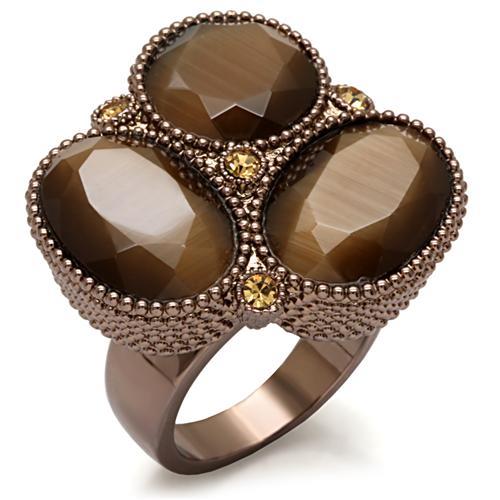 Chocolate Gold Brass Ring with Top Grade Crystal  in Brown