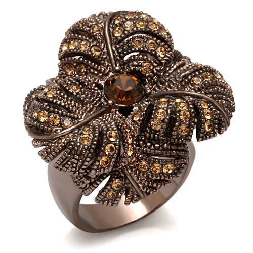 Chocolate Gold Brass Ring with Top Grade Crystal  in Smoked Quartz