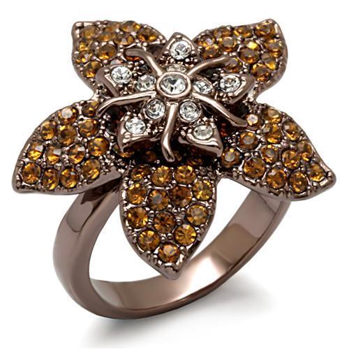 Chocolate Gold Brass Ring with Top Grade Crystal  in Multi Color