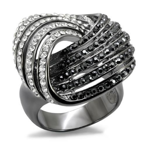 TIN Cobalt Black Brass Ring with Top Grade Crystal  in Jet