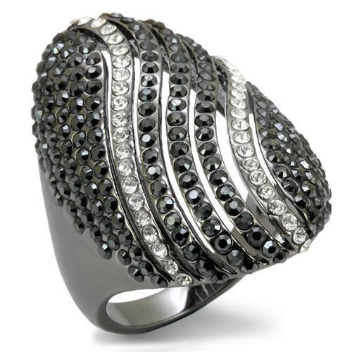 TIN Cobalt Black Brass Ring with Top Grade Crystal  in Jet