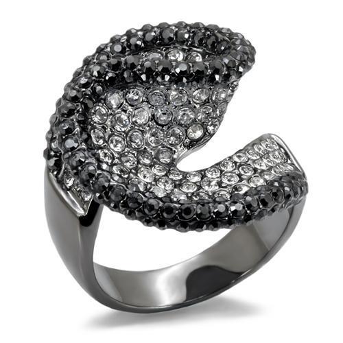 TIN Cobalt Black Brass Ring with Top Grade Crystal  in Jet
