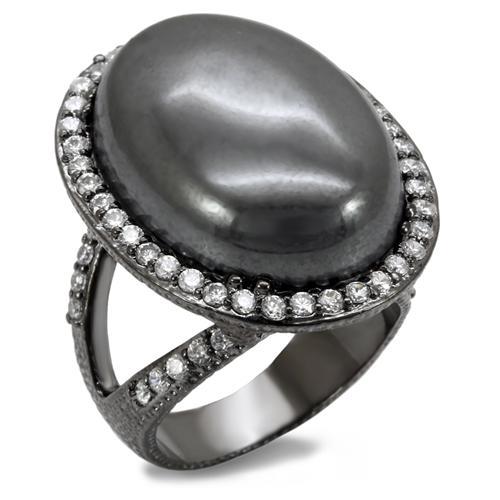 TIN Cobalt Black Brass Ring with Semi-Precious Hematite in Jet