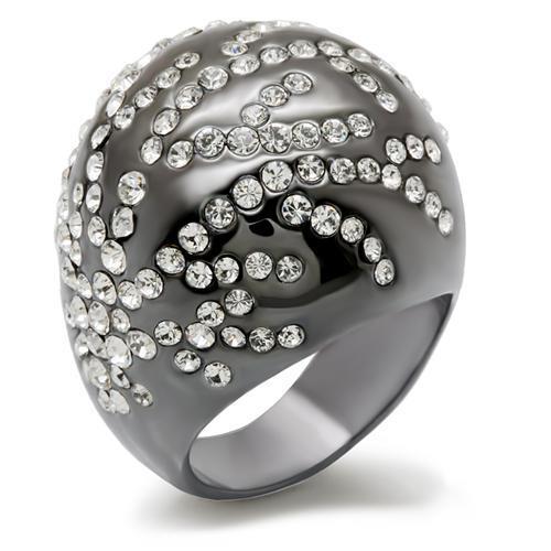 TIN Cobalt Black Brass Ring with Top Grade Crystal  in Clear