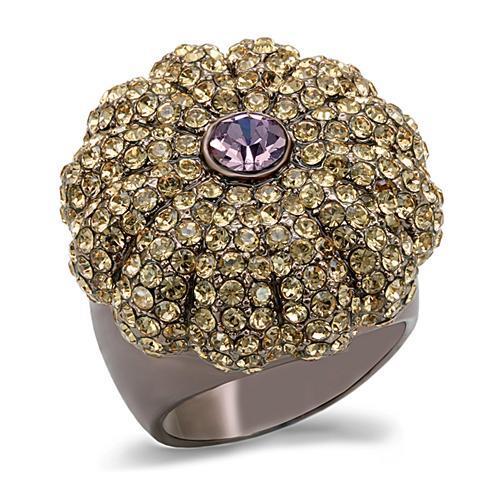 Chocolate Gold Brass Ring with Top Grade Crystal  in Multi Color