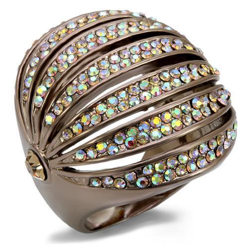 Chocolate Gold Brass Ring with Top Grade Crystal  in Multi Color