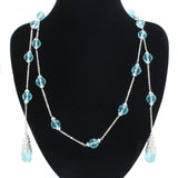 Rhodium White Metal Necklace with Synthetic Glass Bead in Sea Blue