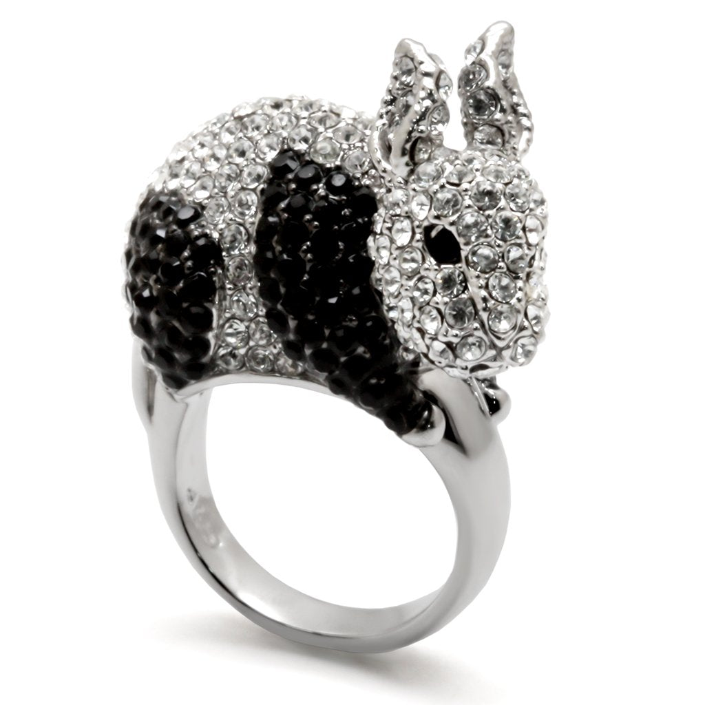 Rhodium + Ruthenium Brass Ring with Top Grade Crystal  in Jet