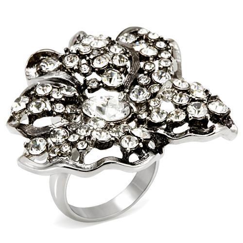 Imitation Rhodium Brass Ring with Top Grade Crystal  in Clear