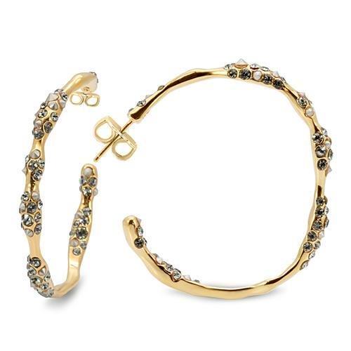 Gold Brass Earrings with Top Grade Crystal  in Black Diamond