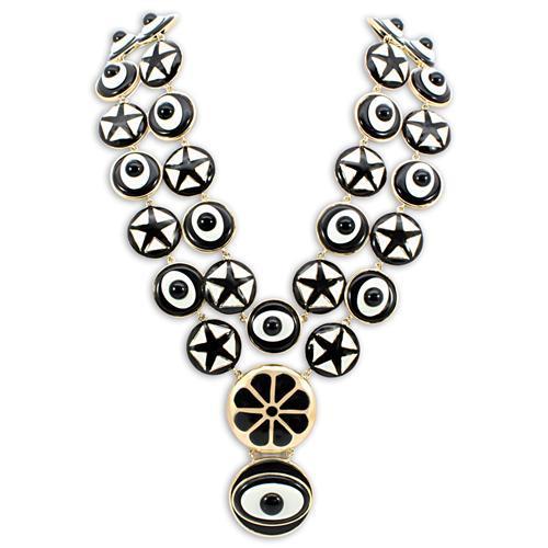 Gold Brass Necklace with Synthetic Synthetic Stone in Jet
