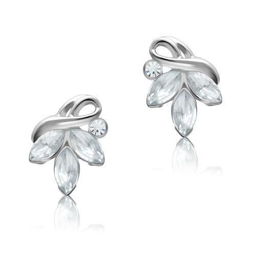 Rhodium White Metal Earrings with Top Grade Crystal  in Clear