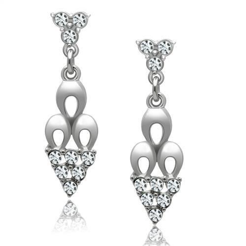Rhodium White Metal Earrings with Top Grade Crystal  in Clear