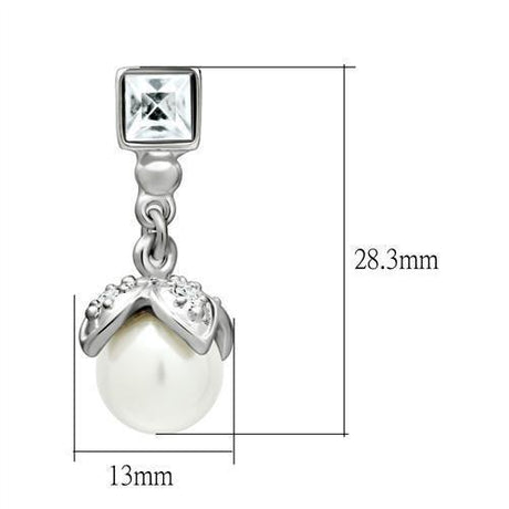 Rhodium White Metal Earrings with Synthetic Pearl in White