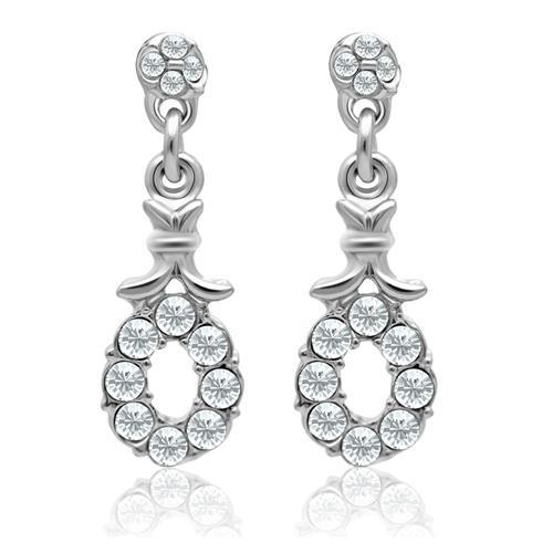 Rhodium White Metal Earrings with Top Grade Crystal  in Clear