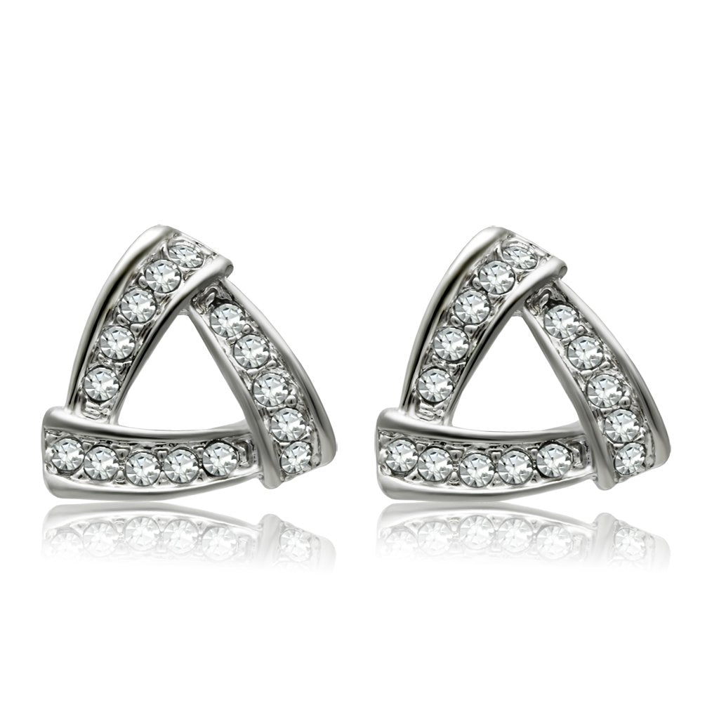 Rhodium White Metal Earrings with Top Grade Crystal  in Clear