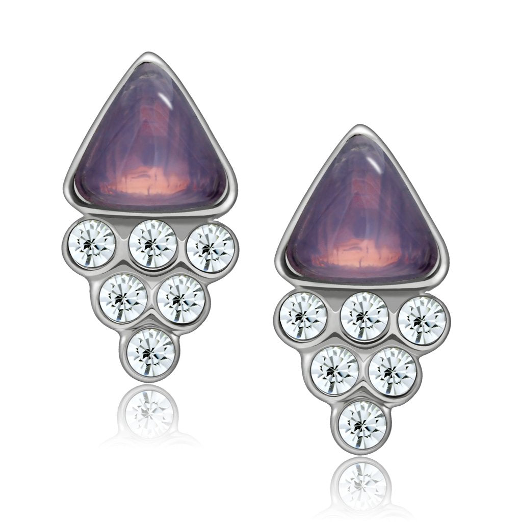 Rhodium White Metal Earrings with Top Grade Crystal  in Clear