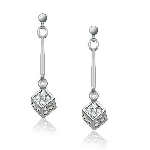 Rhodium White Metal Earrings with Top Grade Crystal  in Clear