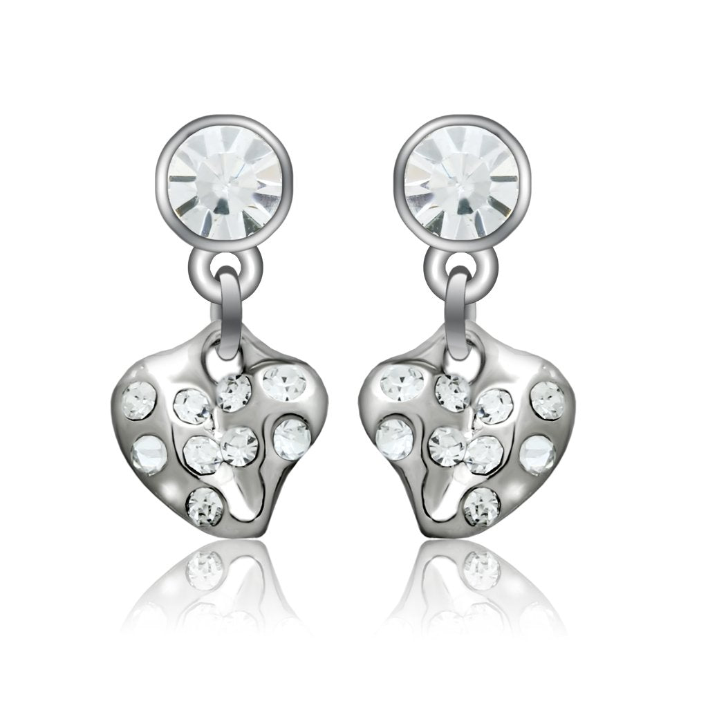 Rhodium White Metal Earrings with Top Grade Crystal  in Clear