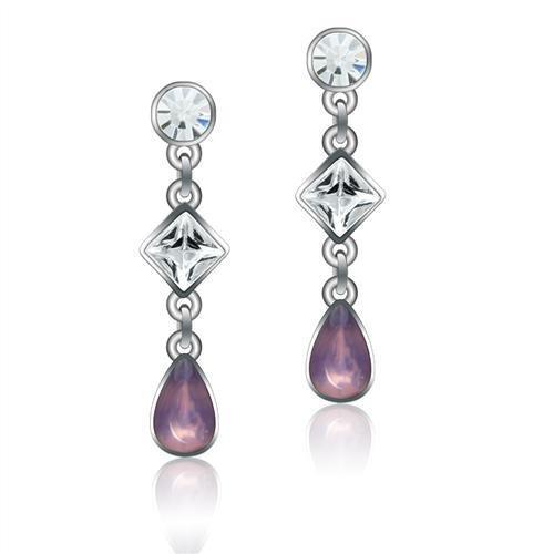 Rhodium White Metal Earrings with Top Grade Crystal  in Clear