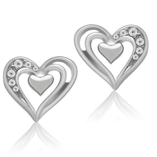 Rhodium White Metal Earrings with Top Grade Crystal  in Clear