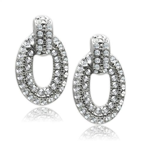 Rhodium White Metal Earrings with Top Grade Crystal  in Clear