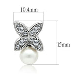Rhodium White Metal Earrings with Synthetic Pearl in White