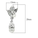 Rhodium White Metal Earrings with Synthetic Pearl in White