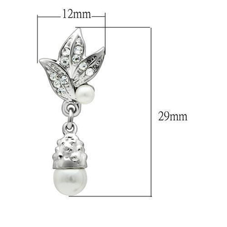 Rhodium White Metal Earrings with Synthetic Pearl in White