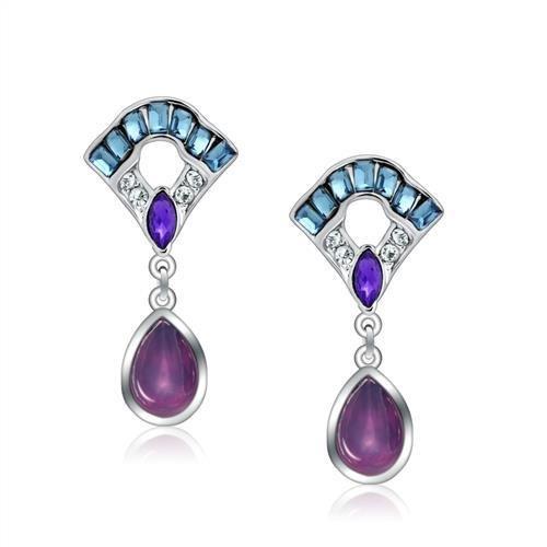 Rhodium White Metal Earrings with Top Grade Crystal  in Multi Color