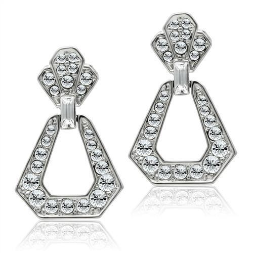 Rhodium White Metal Earrings with Top Grade Crystal  in Clear
