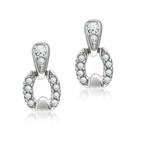 Rhodium White Metal Earrings with Top Grade Crystal  in Clear