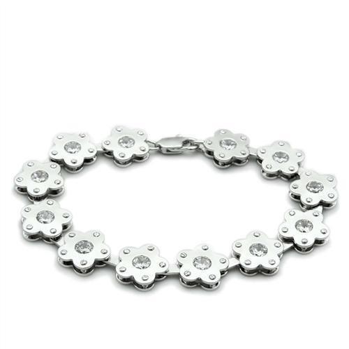 Matte Rhodium & Rhodium Brass Bracelet with AAA Grade CZ  in Clear