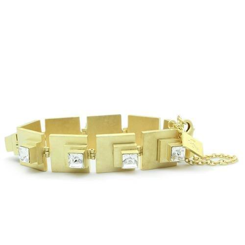 Matte Gold Brass Bracelet with Top Grade Crystal  in Clear