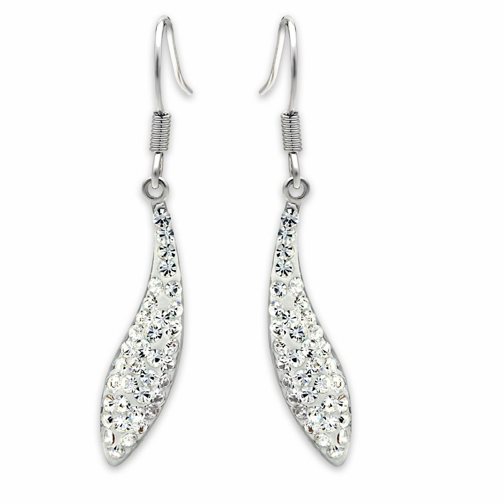 Rhodium Brass Earrings with Top Grade Crystal  in Clear