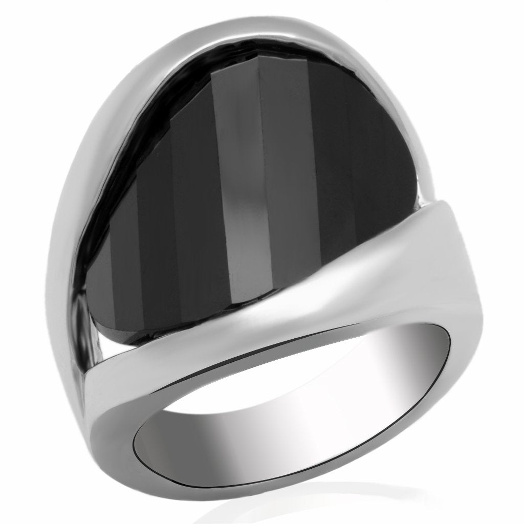Rhodium Brass Ring with AAA Grade CZ  in Jet