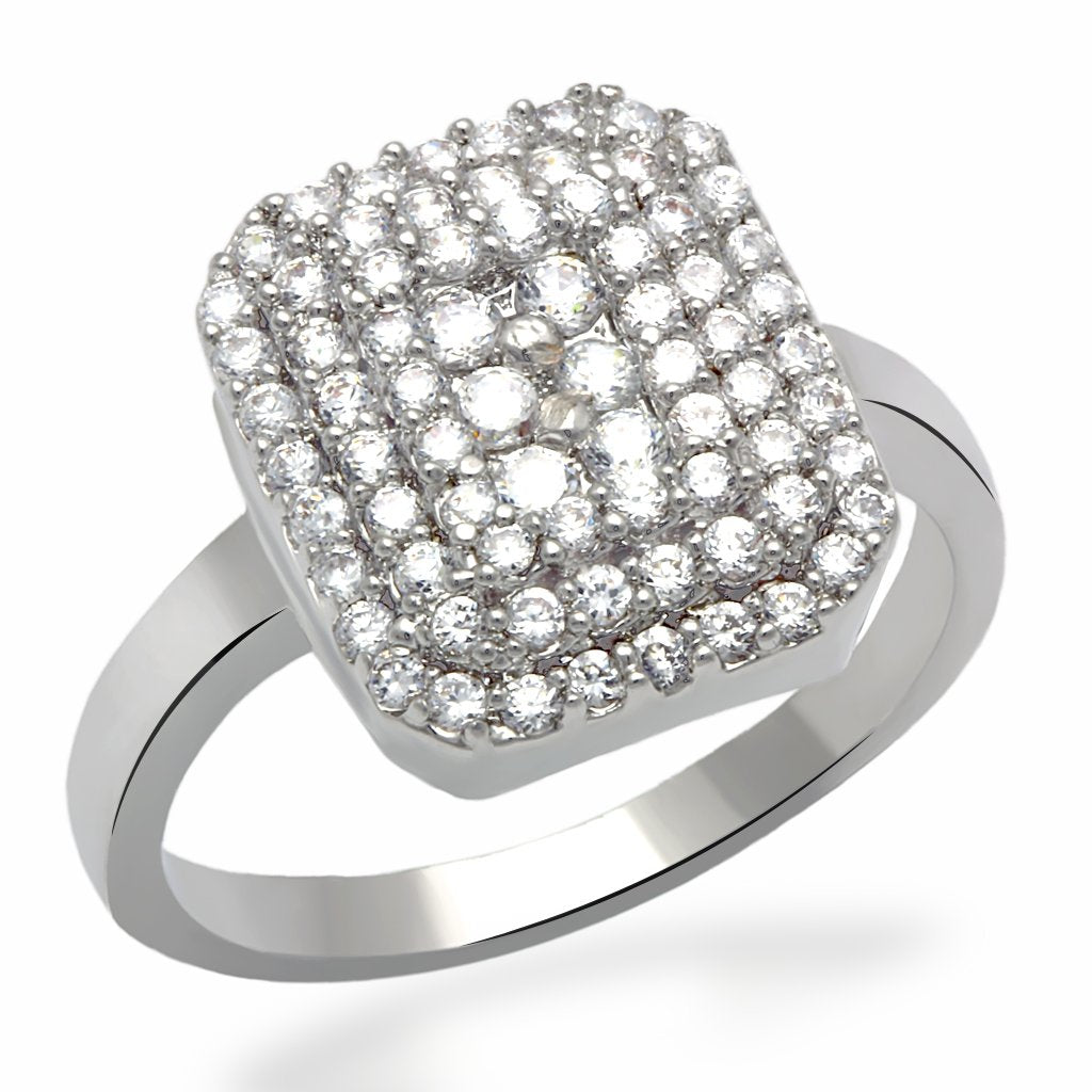 Rhodium Brass Ring with AAA Grade CZ  in Clear