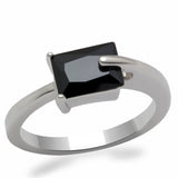 Rhodium Brass Ring with AAA Grade CZ  in Jet