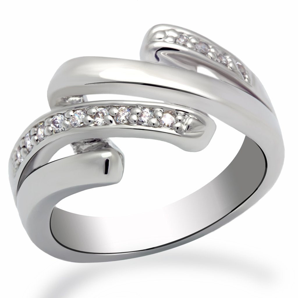 Rhodium Brass Ring with AAA Grade CZ  in Clear